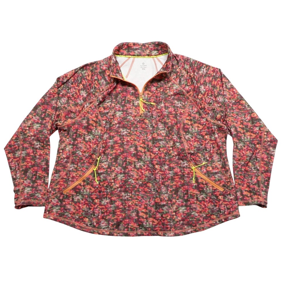 T By Talbots Jacket Womens 3X Petite Multicolor 1/4 Zip Thumbholes Floral